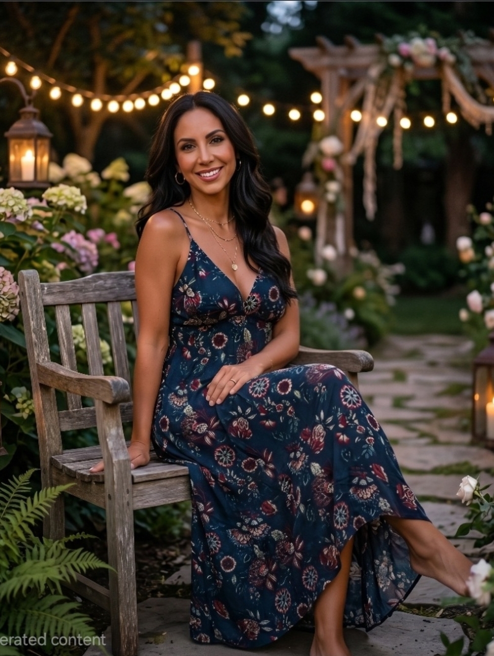 Women's Floral V-Neck Maxi Dress - Navy